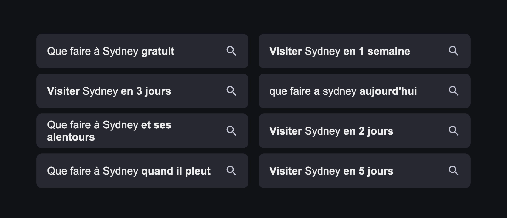 Google recherches associées Sydney